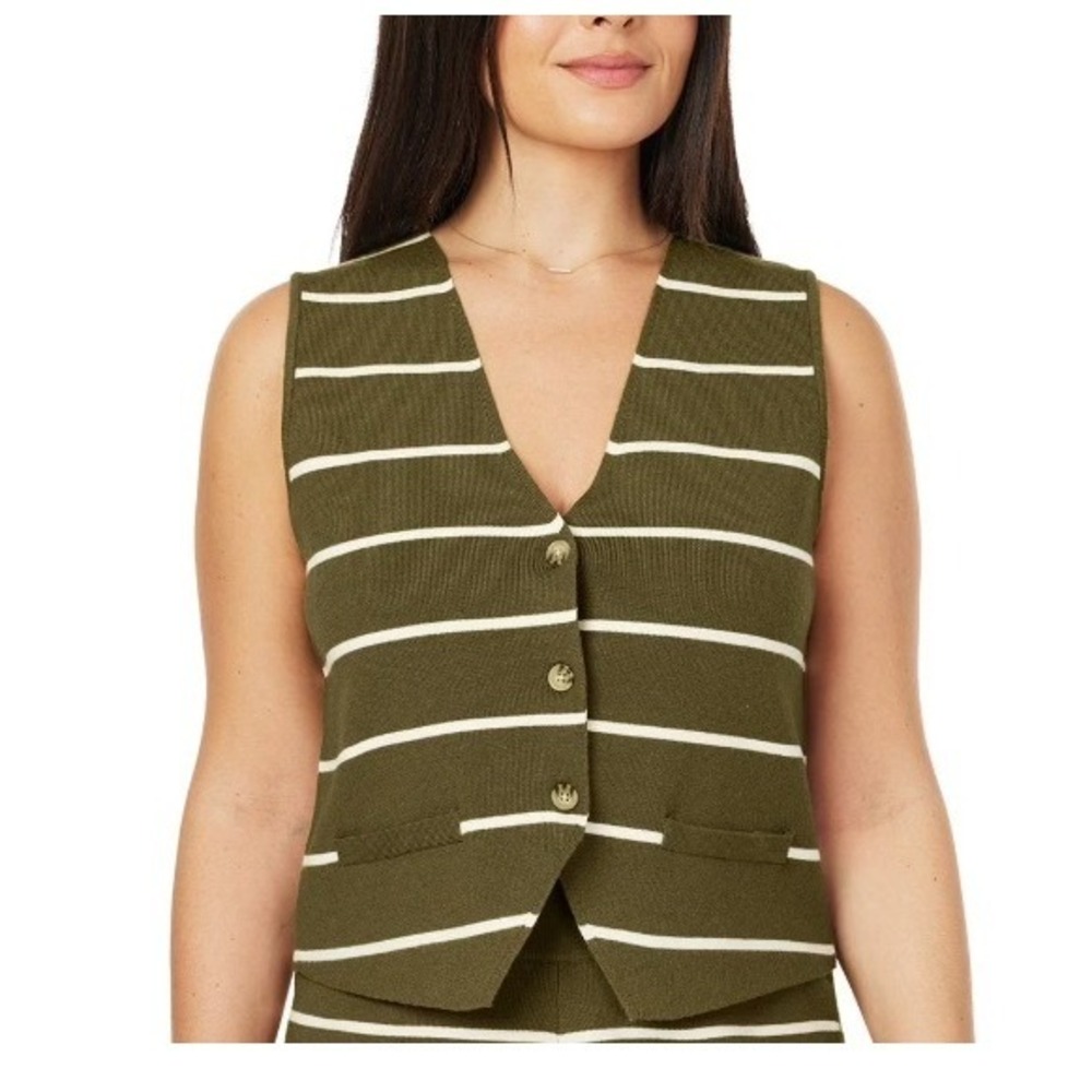 Scotch & Soda Striped Knit Button Front Sweater Vest Preppy Dark Academia Earthy